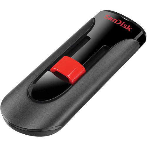 SanDisk USB flash drive with red slider on a white background