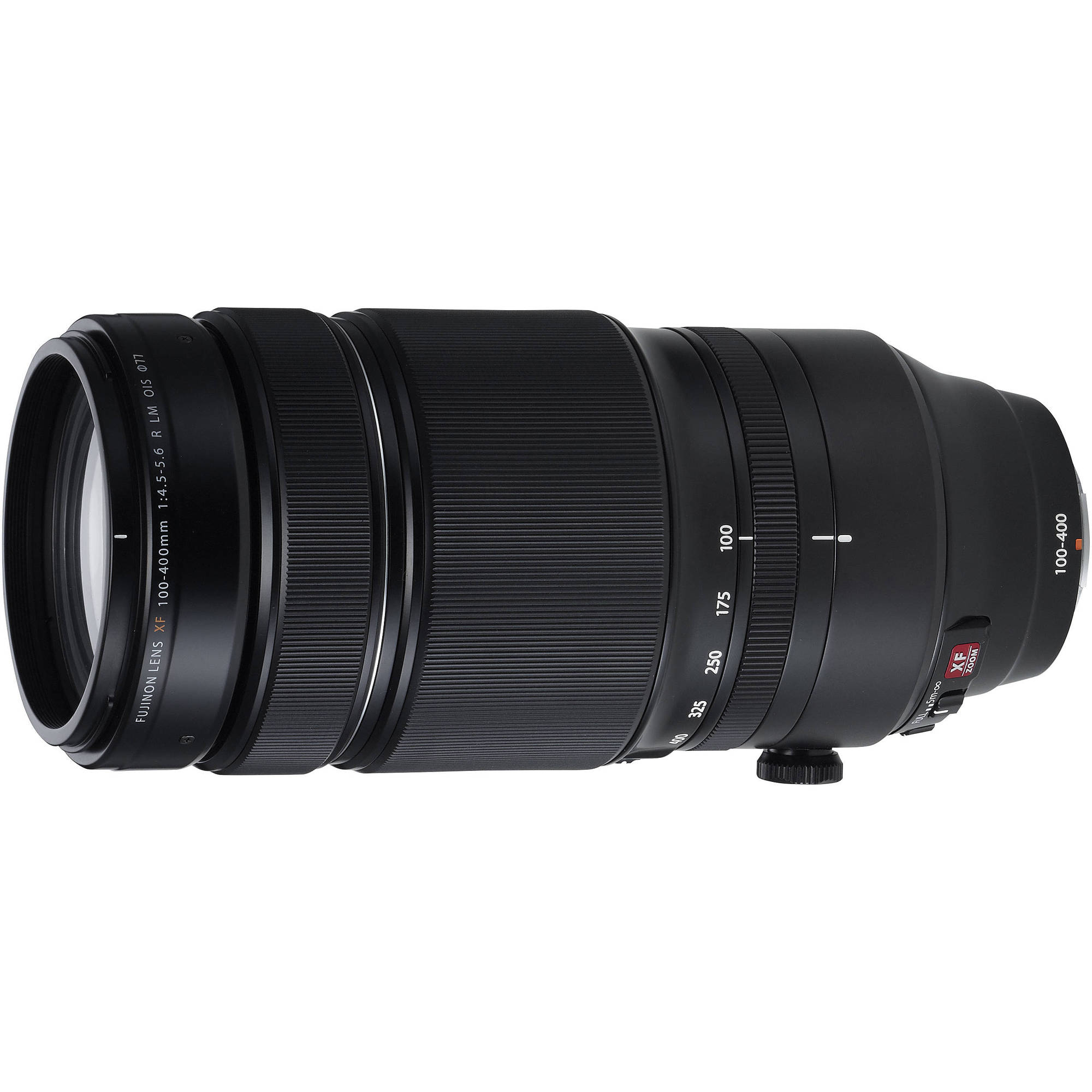 Camera lens with focus and zoom controls on a white background