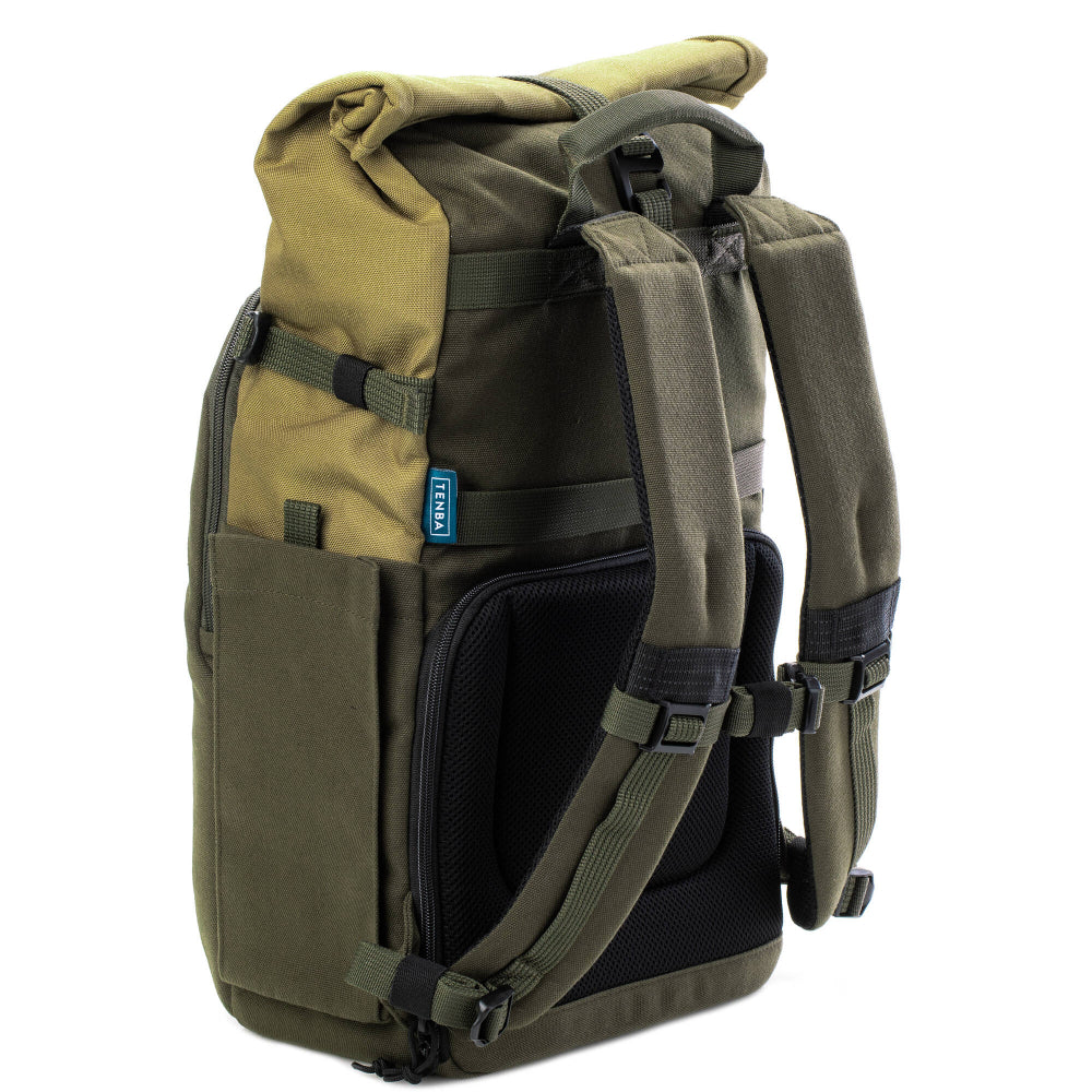 The Backpack combines vintage style with modern functionality, it offers secure camera storage, a rolltop design, and space for up to 4 lenses.