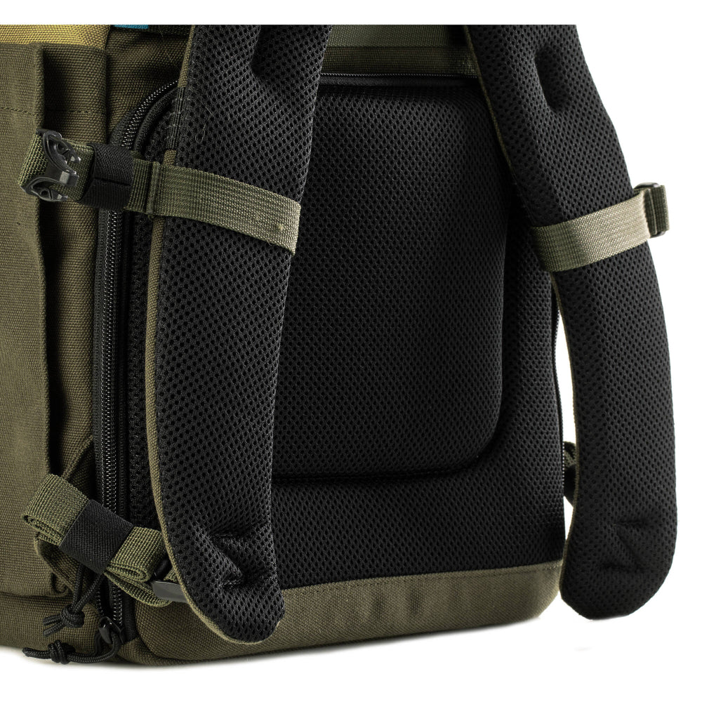 The Backpack combines vintage style with modern functionality, it offers secure camera storage, a rolltop design, and space for up to 4 lenses.
