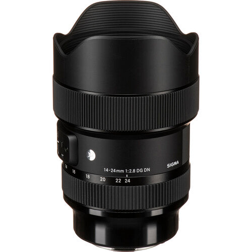 Sigma 14-24mm f/2.8 DG DN Art ultra-wide-angle zoom lens for full-frame mirrorless cameras with 18 optical elements including FLD and SLD elements, advanced coatings to reduce flare and ghosting, dust and splash-proof design, and an 11-blade rounded diaphragm for smooth bokeh.