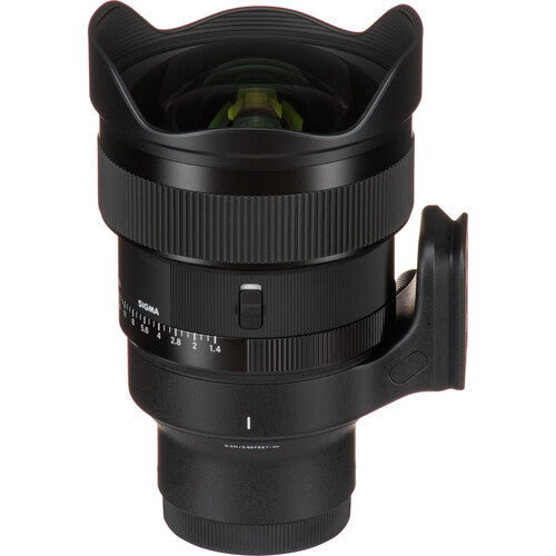 Sigma 14mm f/1.4 DG DN Art ultra-wide-angle prime lens for full-frame mirrorless cameras with bright aperture, advanced optics including FLD and SLD elements, dust and splashproof construction, and tripod socket for stability during astrophotography.