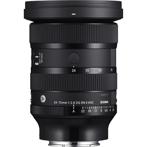Sigma 24-70mm f/2.8 DG DN Art standard zoom lens for full-frame mirrorless cameras featuring fast aperture, advanced optics with FLD and SLD elements, dust and splash resistance, and fast linear motor autofocus.