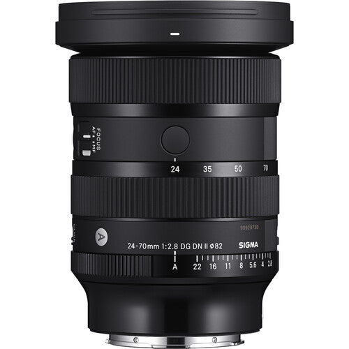 Sigma 24-70mm f/2.8 DG DN Art standard zoom lens for full-frame mirrorless cameras featuring fast aperture, advanced optics with FLD and SLD elements, dust and splash resistance, and fast linear motor autofocus.