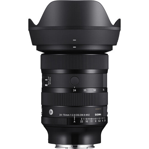 Sigma 24-70mm f/2.8 DG DN Art standard zoom lens for full-frame mirrorless cameras featuring fast aperture, advanced optics with FLD and SLD elements, dust and splash resistance, and fast linear motor autofocus.