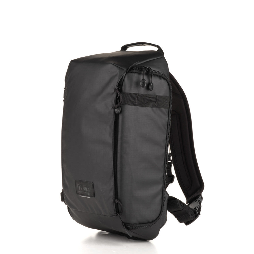 Black backpack on a white background