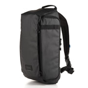 Gray backpack with black accents on a white background