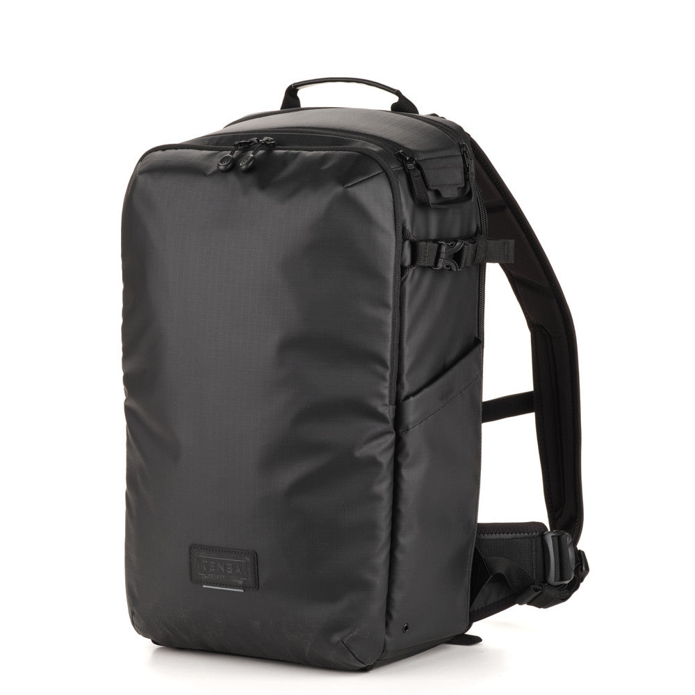 Black backpack on a white background