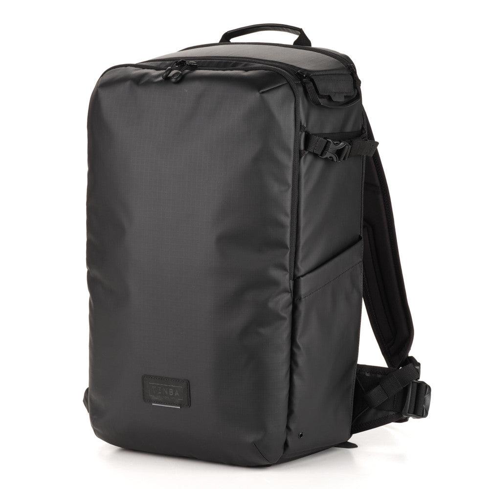 Black backpack on a white background