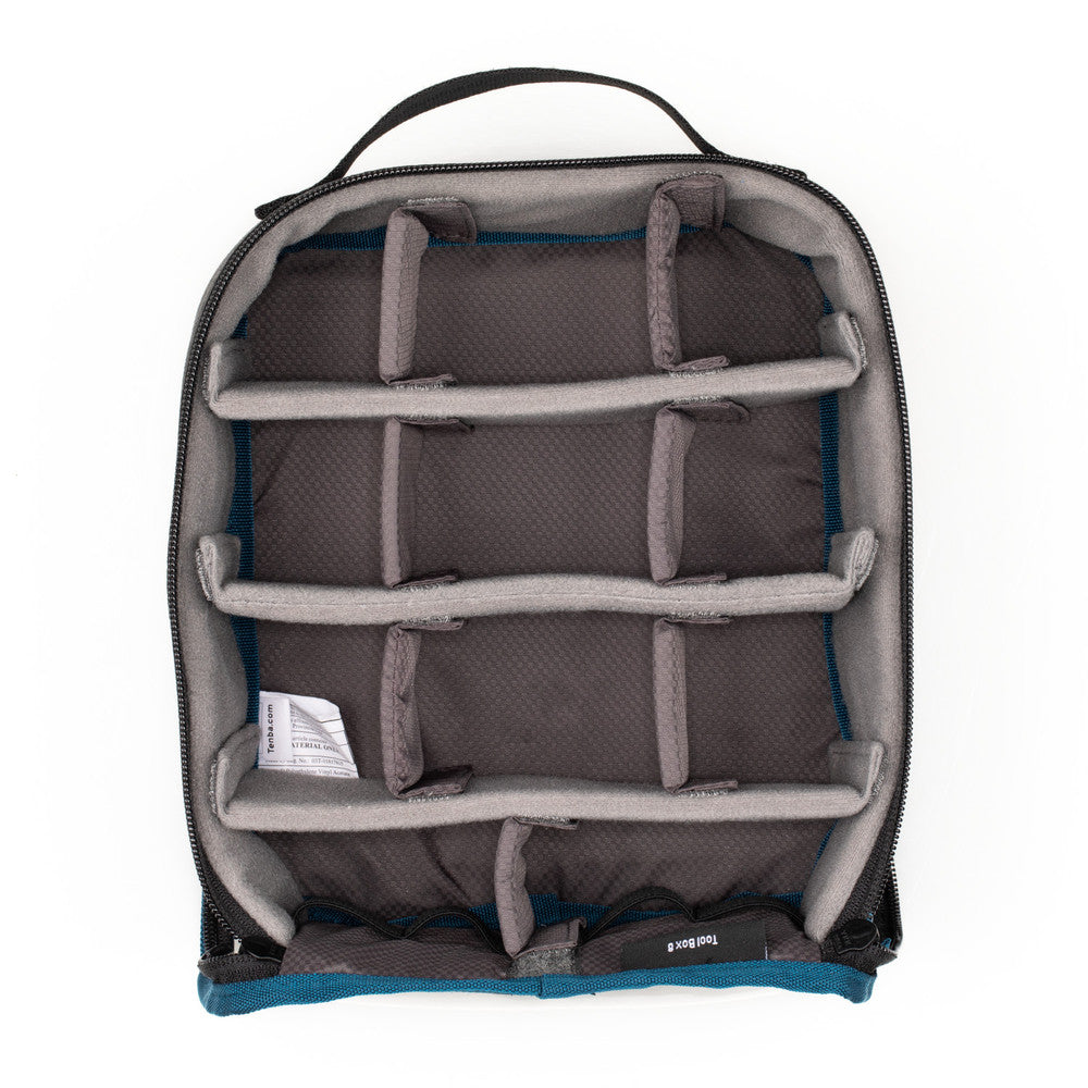 Backpack interior with compartments on a white background