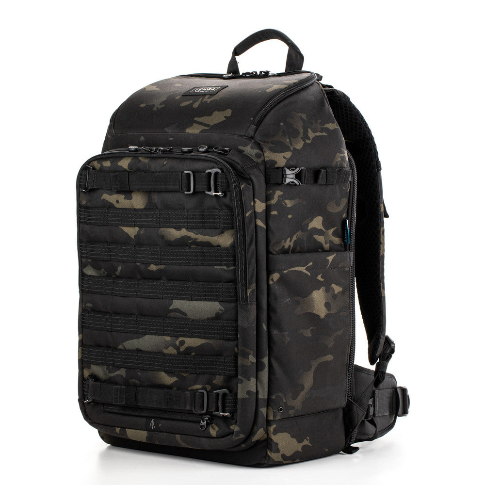 Camouflage backpack on a white background