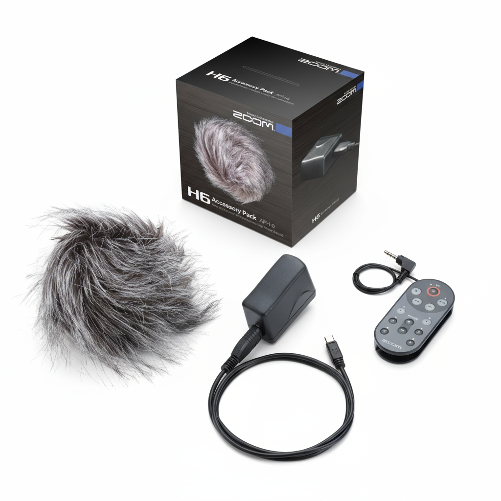 Zoom APH-6 H6 Accessory Pack with windshields, case, and cables for enhanced field recording.