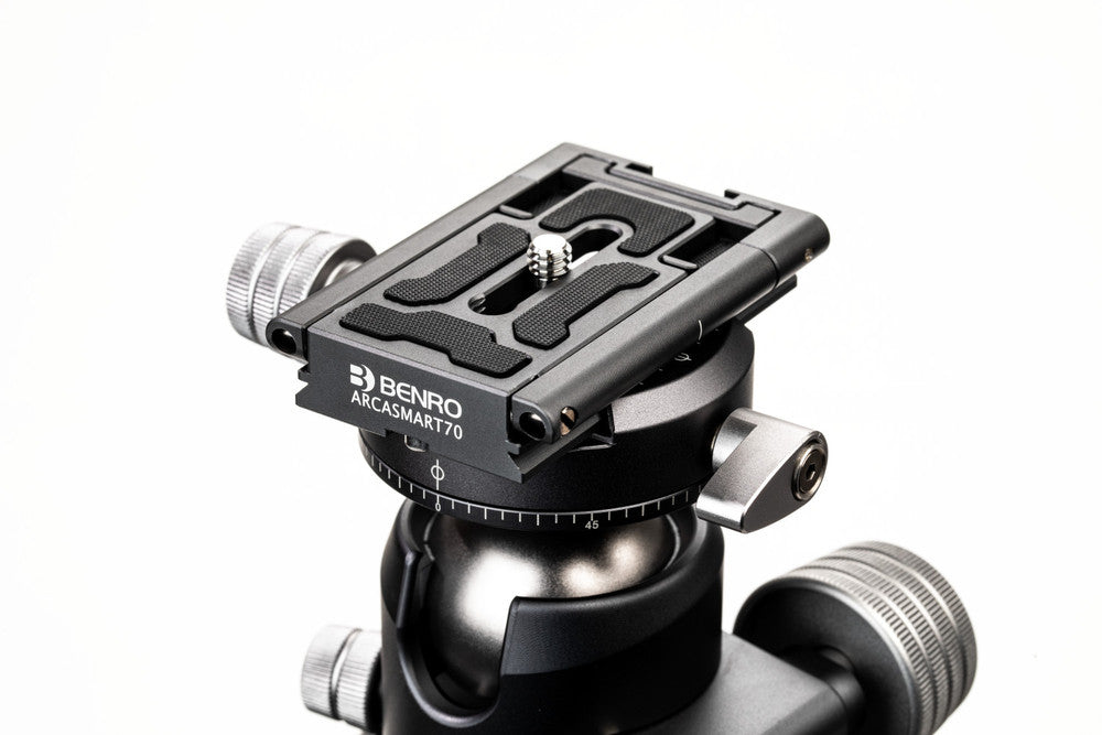 Camera tripod head with Benro branding on a white background