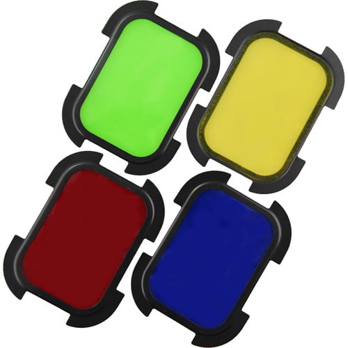 Godox barn door kit with four colour gels for AD200/AD200 Pro flash head — black hinged flaps + red, blue, green, yellow filters