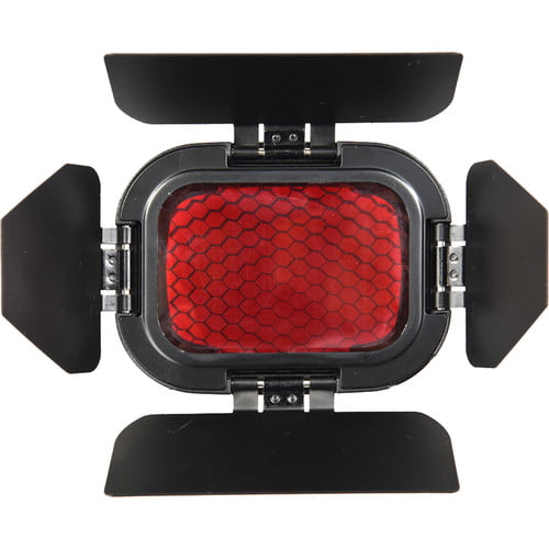 Godox barn door kit with four colour gels for AD200/AD200 Pro flash head — black hinged flaps + red, blue, green, yellow filters