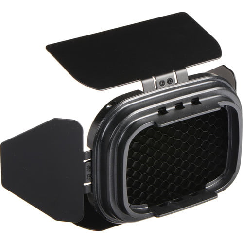 Godox barn door kit with four colour gels for AD200/AD200 Pro flash head — black hinged flaps + red, blue, green, yellow filters