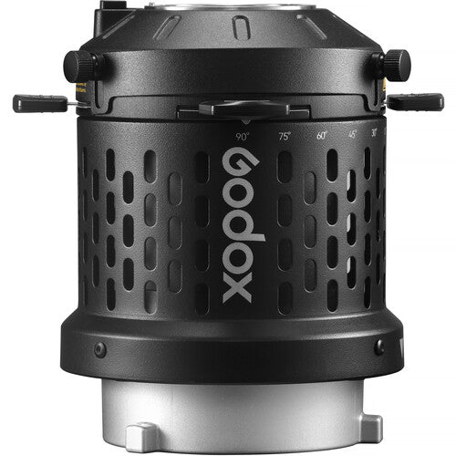 Godox BLP LED projection attachment for Bowens mount, with 85 mm lens and adjustable shutter blades