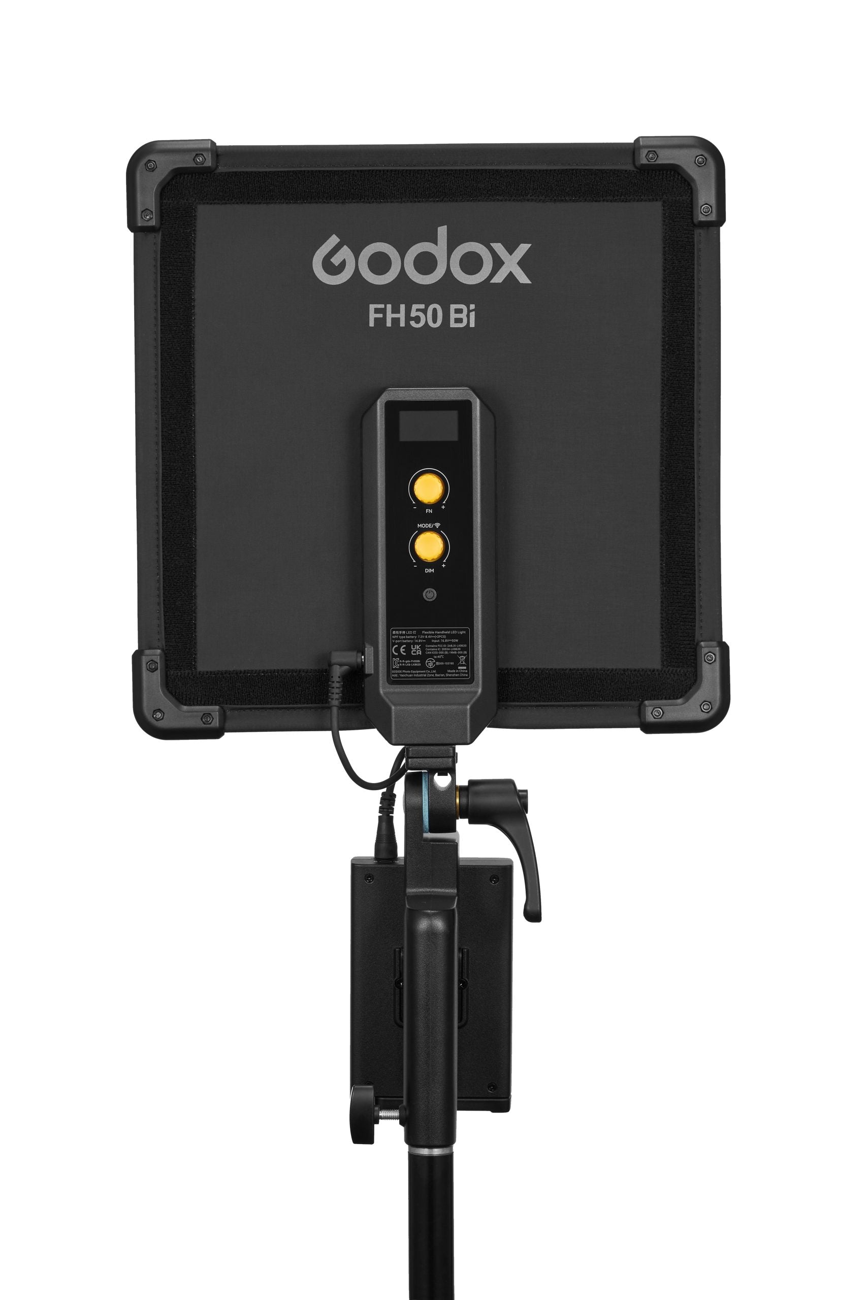 Godox FH50Bi flexible bi-color LED light panel, 30x30cm, foldable, color temp 2800-6500K, CRI/TLCI 97, 11 special effects, wireless control via app or remote, lightweight and slim design for versatile use
