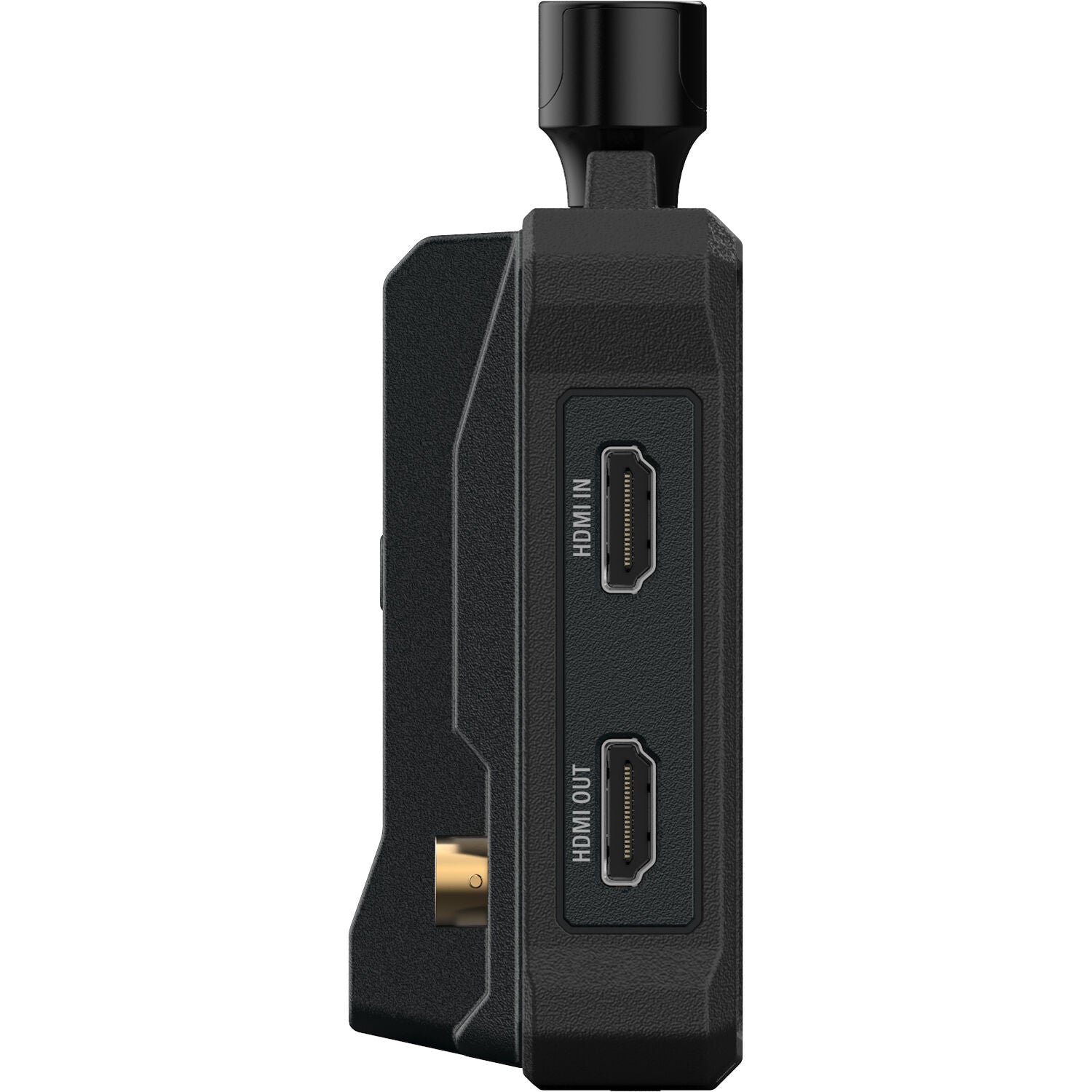 Black electronic device with ports on a white background