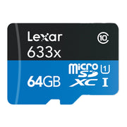 The Lexar 64GB MicroSDXC UHS-I card (633x) makes it easy to capture play back and transfer 1080p video store photos and songs. Available from Outdoorphoto.