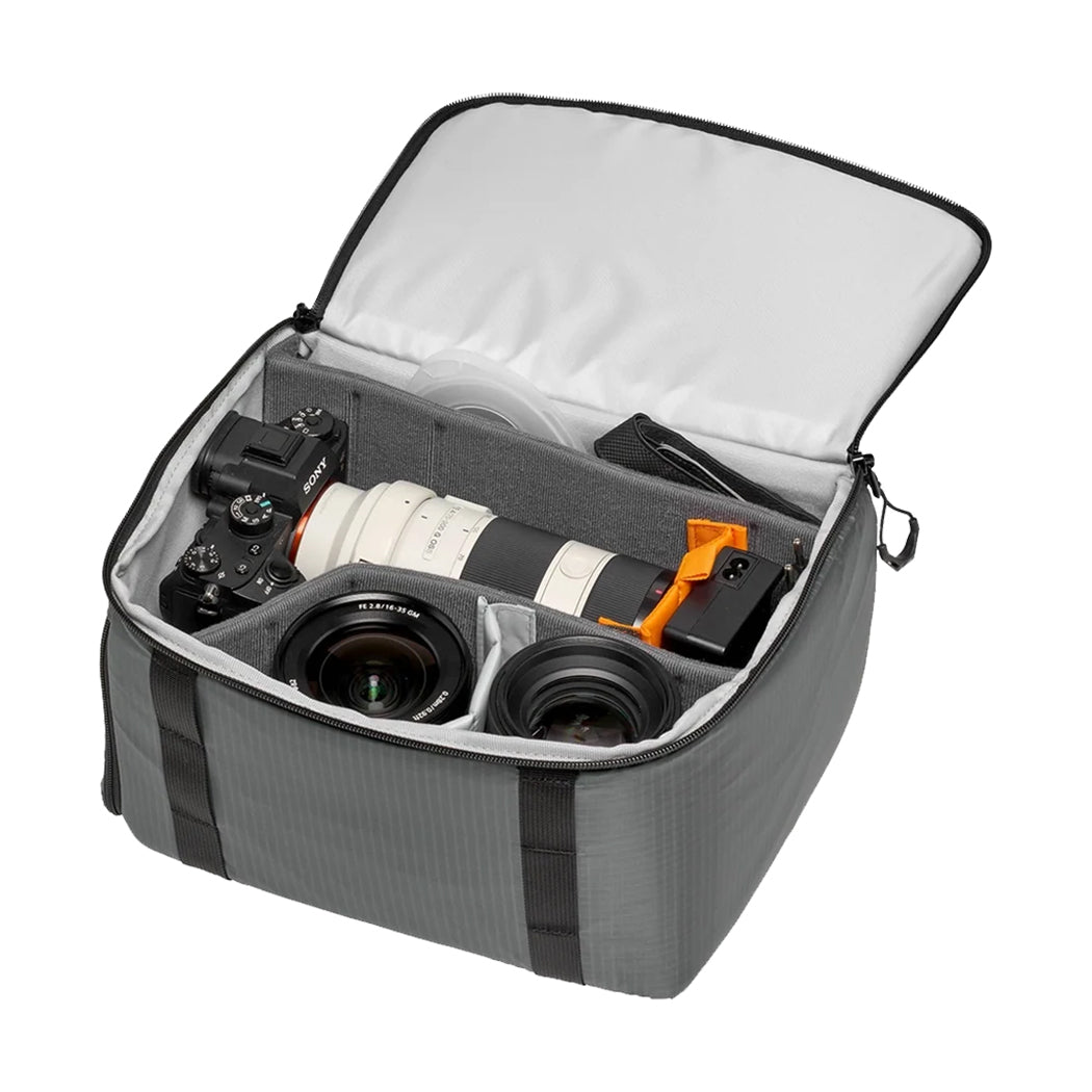 Lowepro GearUp PRO 8L Camera Cube XL II: 8 L organiser for DSLR/mirrorless kits, dual access, recycled nylon, and water-resistant protection.