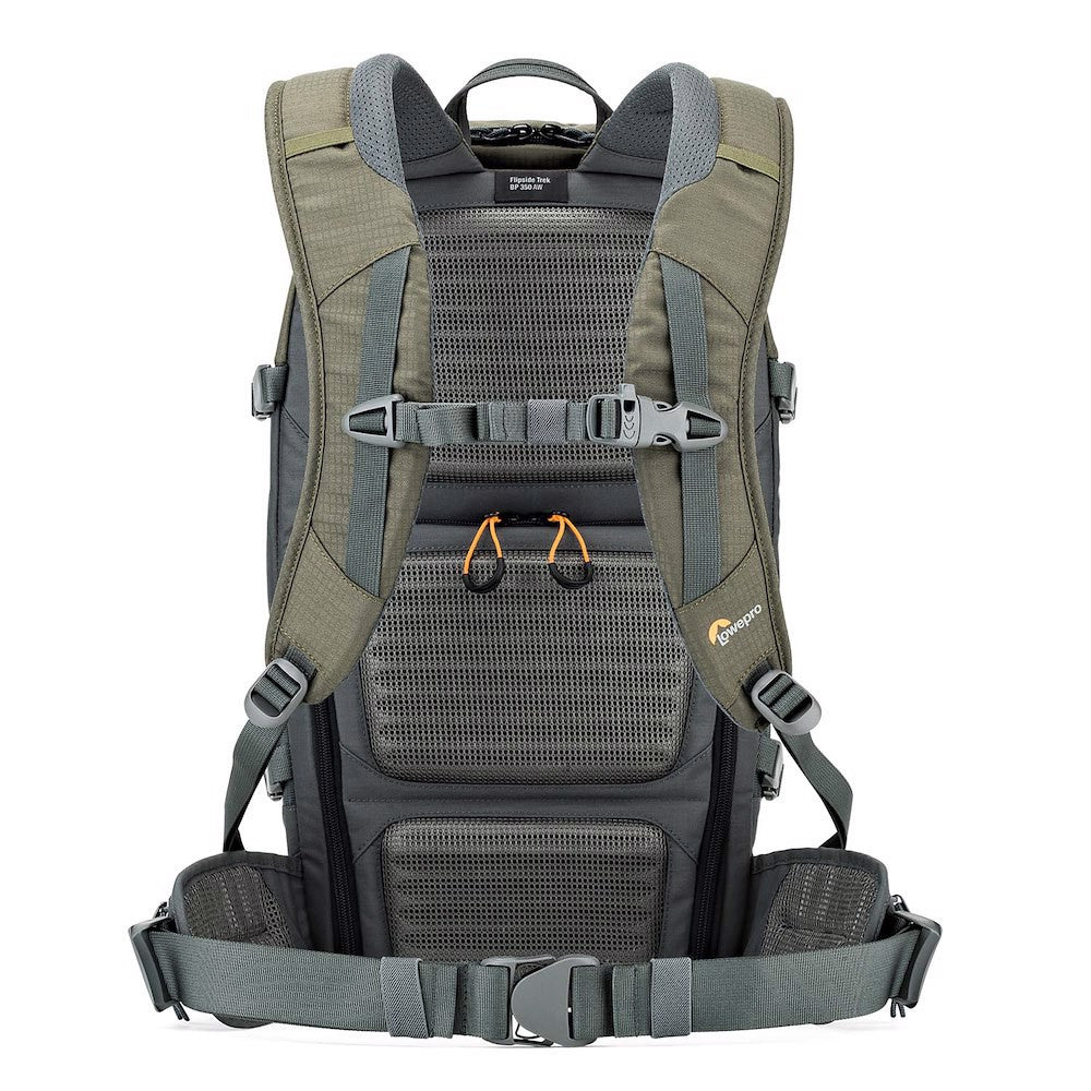 Lowepro Flipside Trek BP 350 AW green camera backpack with body-side access