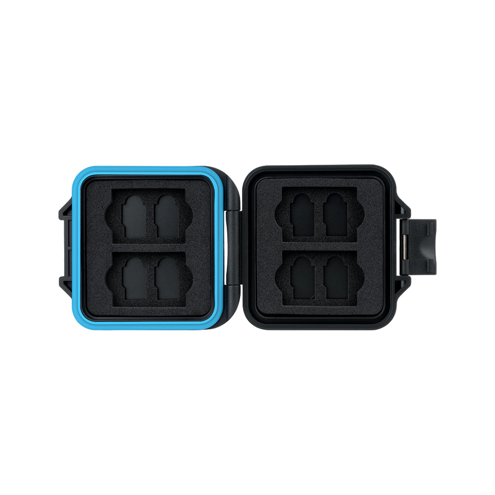 Compact and slim memory card case with great shock absorption.
