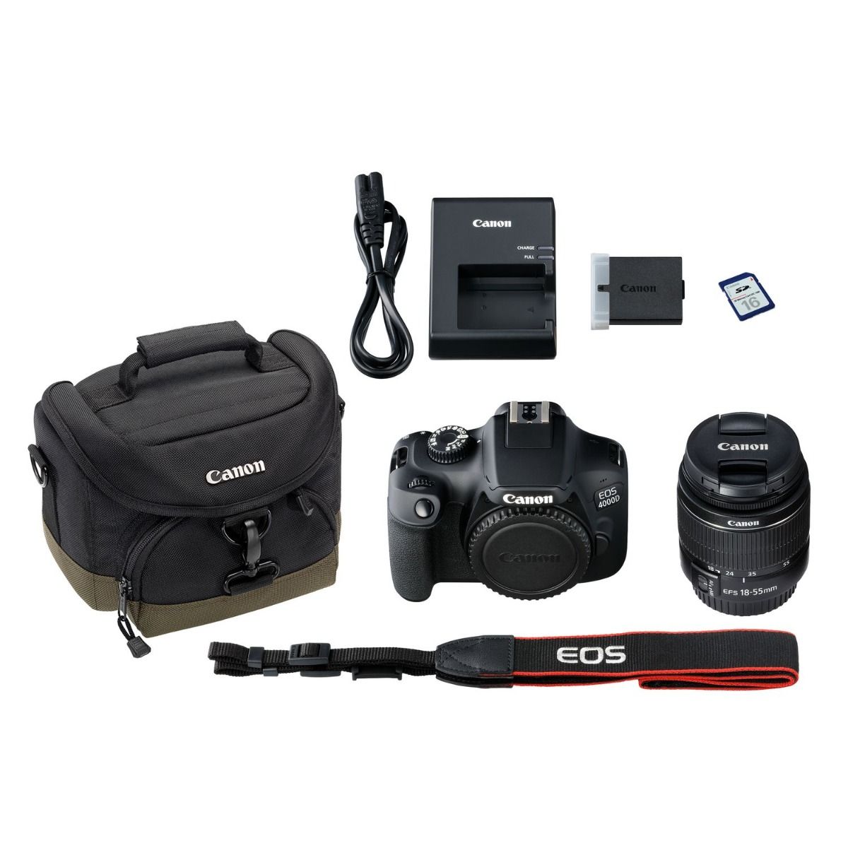 Canon EOS 4000D Camera 18-55mm Lens 16GB SD Card Bag Travel