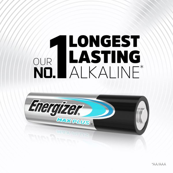 Energizer MAX PLUS AAA high-performance alkaline batteries for high-tech devices.