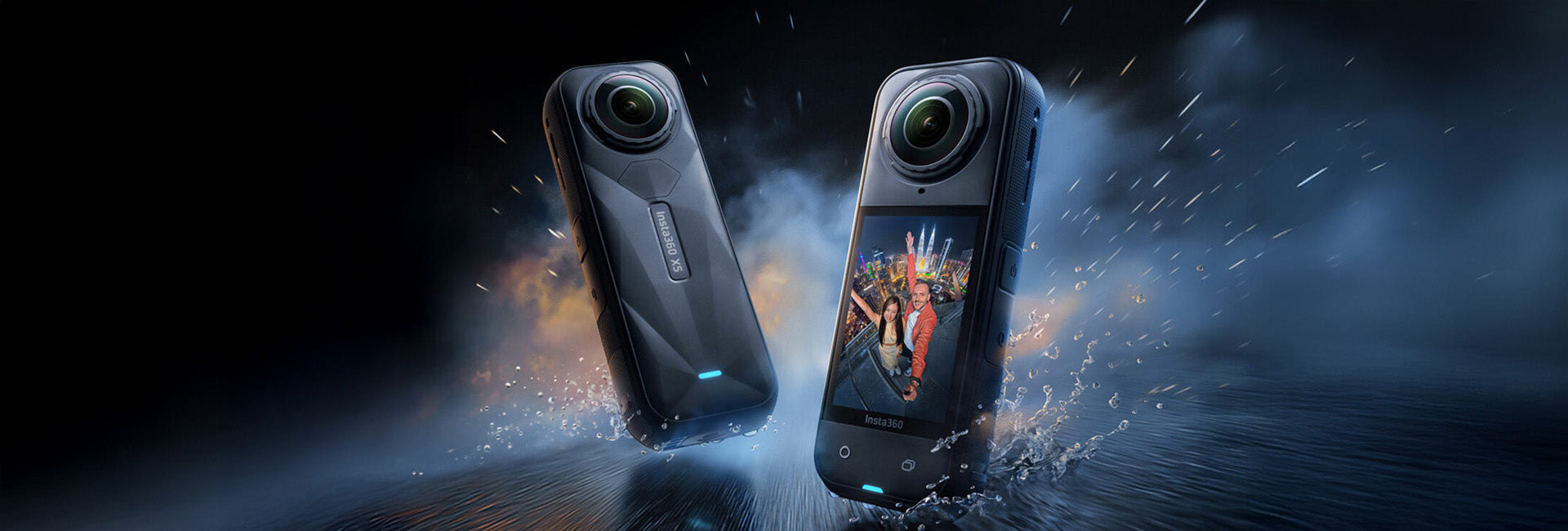 Two smartphones with 360-degree camera technology on a dark background
