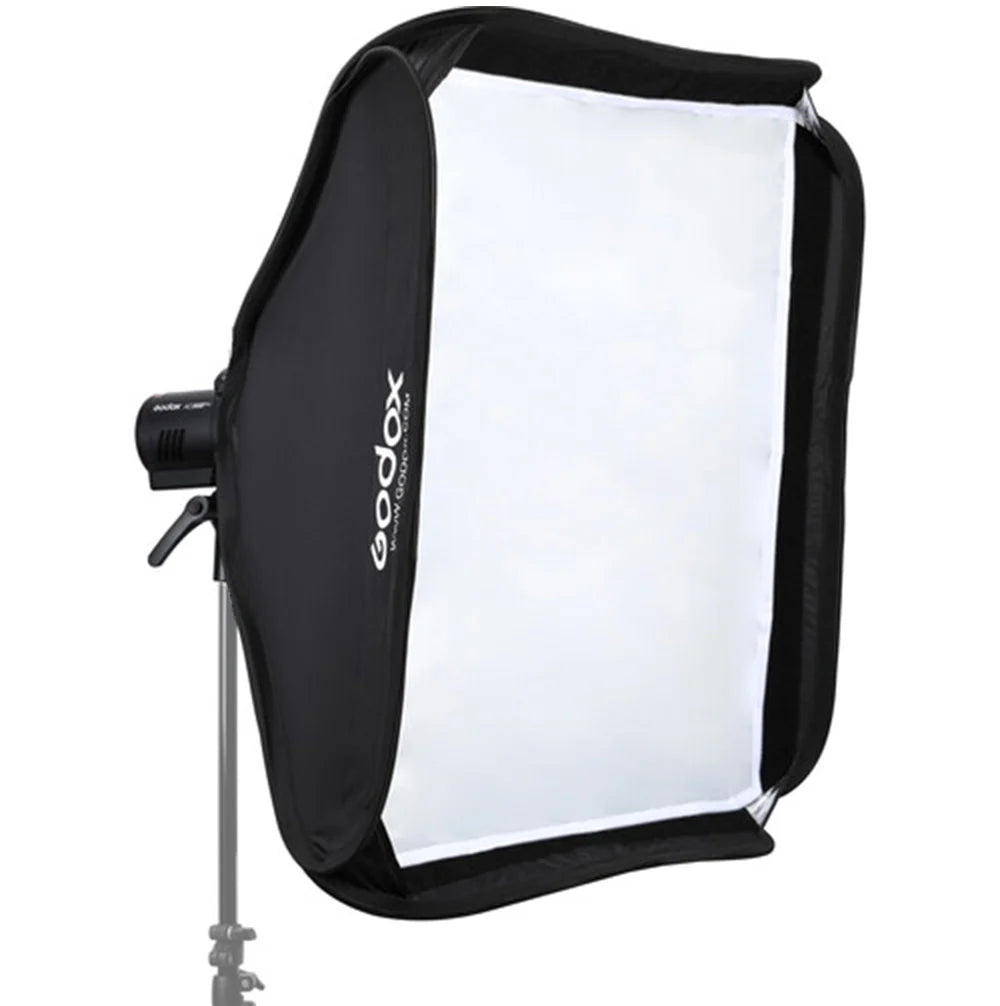Godox S2 speedlight bracket kit with 80×80 cm softbox and grid—collapsible square softbox with Bowens-style mount