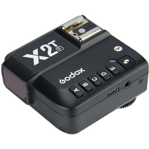 Godox X2T-F TTL Wireless Flash Trigger Transmitter for Fujifilm – 2.4GHz wireless system, 100m range, high-speed sync up to 1/8000s, Bluetooth control via GodoxPhoto app, 5 groups, 32 channels, backlit LCD, quick-lock hot shoe.