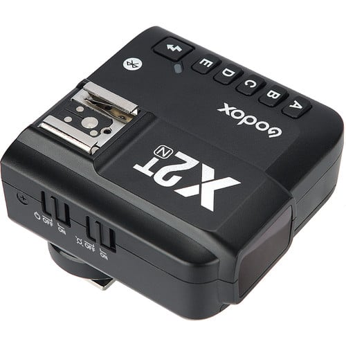 Godox X2T-N TTL Wireless Flash Trigger Transmitter for Nikon – 2.4GHz wireless system, 100m range, high-speed sync up to 1/8000s, Bluetooth control via GodoxPhoto app, 5 groups, 32 channels, backlit LCD, quick-lock hot shoe.