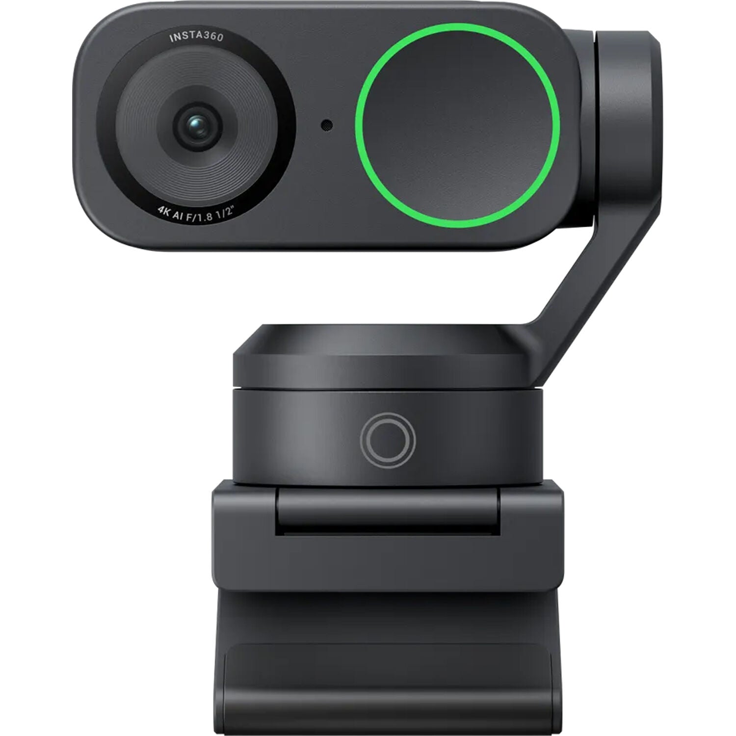 Insta360 Link 2 4K AI Webcam featuring 1/2” sensor, UHD 4K resolution at 30fps, 2-axis gimbal with AI tracking, auto-focus, and smart whiteboard and DeskView modes.