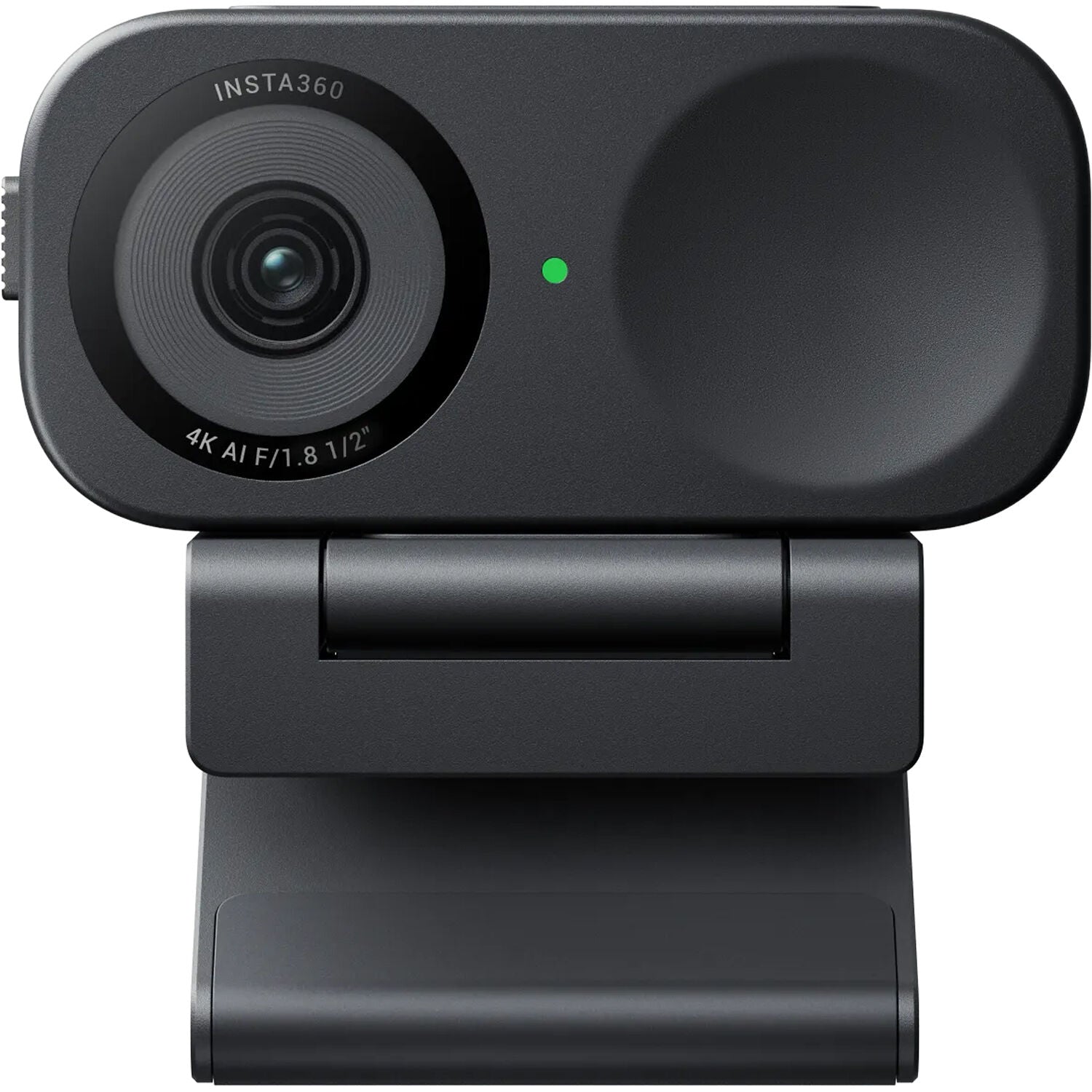Insta360 Link 2C 4K AI Webcam with 1/2” sensor, UHD 4K at 30fps, AI tracking, Phase Detection Auto Focus, 4x digital zoom, Smart Whiteboard and DeskView modes, and AI noise-canceling microphones.