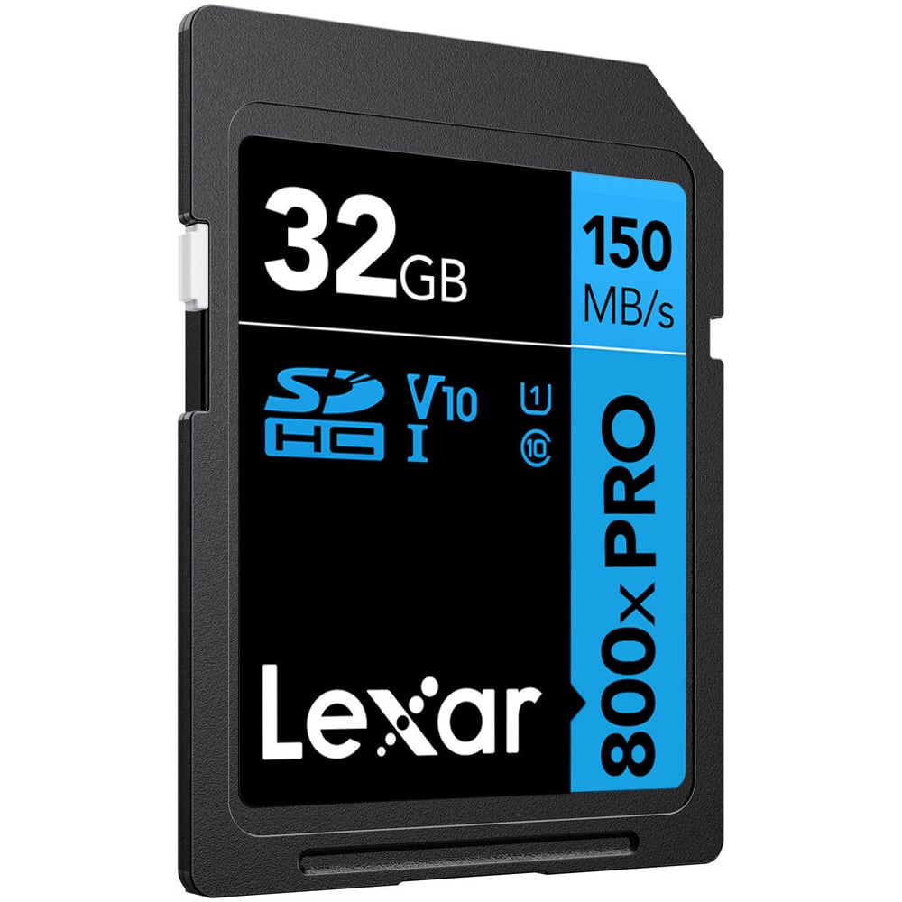Lexar 32GB SD card with specifications on a white background