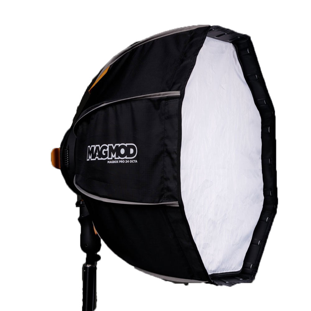MagMod MagBox Pro 24″ Octa softbox with zip-on fabric diffuser, integrated gel slot, and honeycomb grid (shown detached).