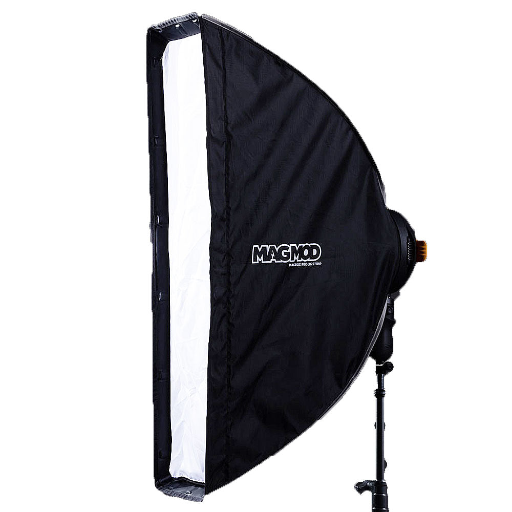 MagMod MagBox Pro 36″ Stripbox — collapsible rectangular softbox with magnetic edge and fabric diffuser.