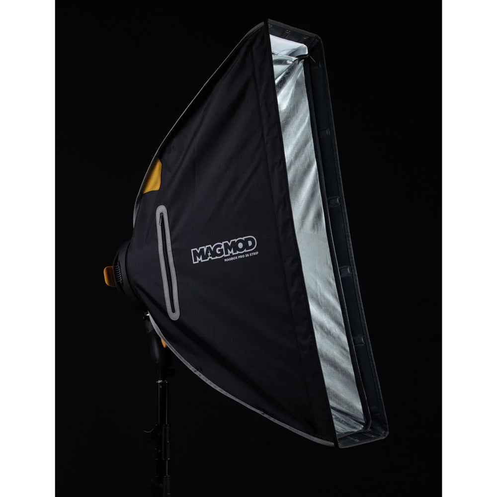 MagMod MagBox Pro 36″ Stripbox — collapsible rectangular softbox with magnetic edge and fabric diffuser.