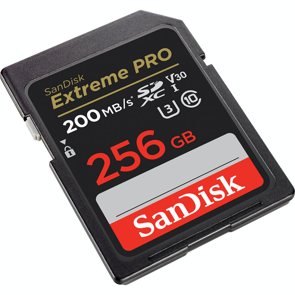 SanDisk Extreme Pro 256GB SD card on a white background