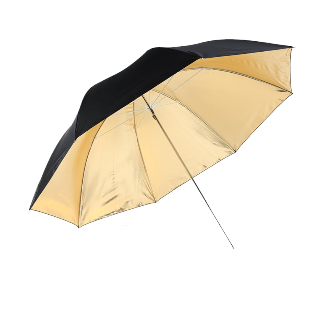 Sky Gold Umbrella 110 cm – black exterior, gold reflective interior that warms light for a sunset-like tone.