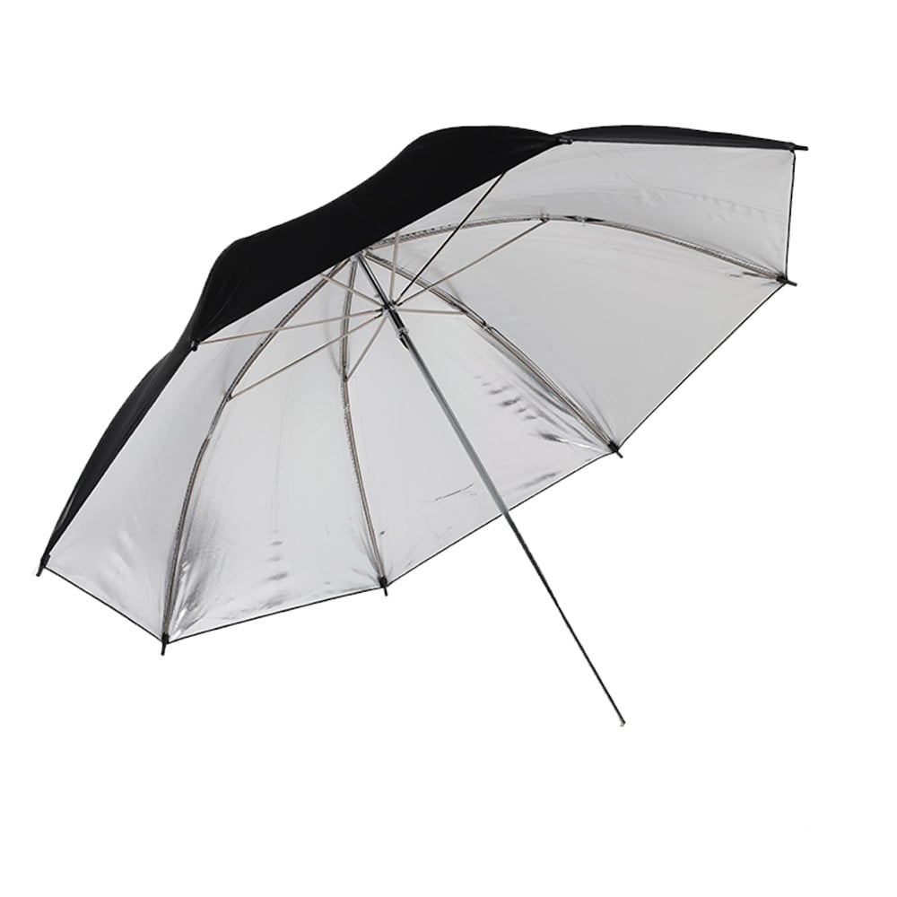 "Sky umbrella, 83 cm, silver interior with black exterior for cool reflective light.