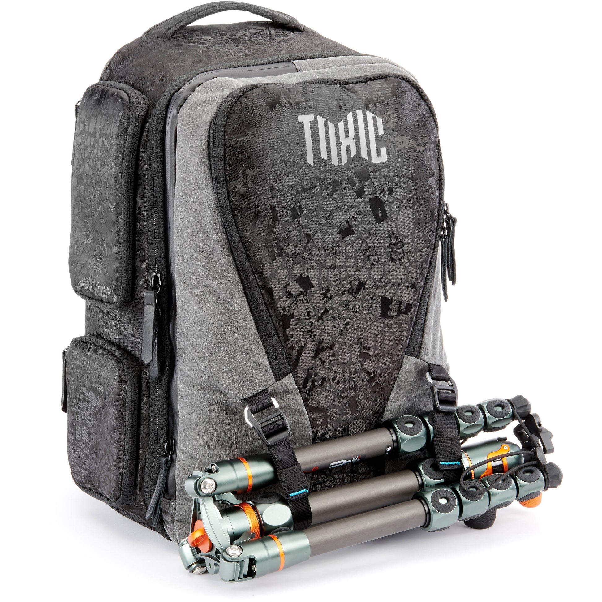 Valkyrie camera backpack with adjustable dividers, tripod holder, water-resistant fabric, and padded interior for photography gear