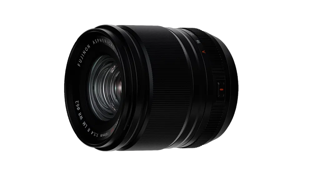FUJIFILM XF 18mm f/1.4 R LM WR wide-angle prime lens with fast autofocus, f/1.4 aperture, and weather-resistant construction.
