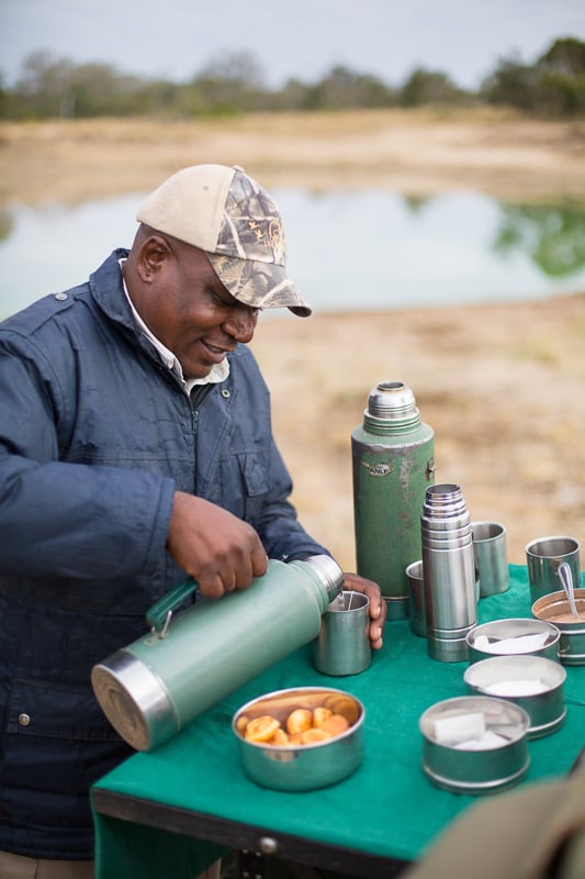 Drinking coffee in the bush