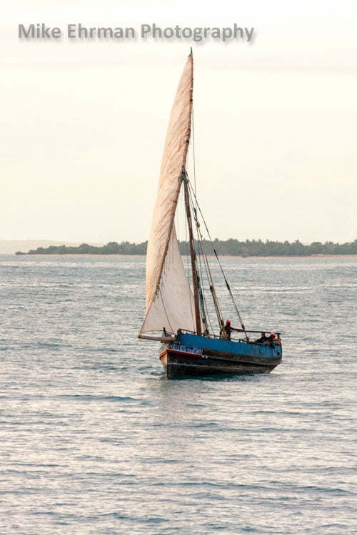 Traditional African Dhow in late afternoon at sea