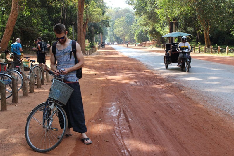 Man on bicycle in Angkor Park
