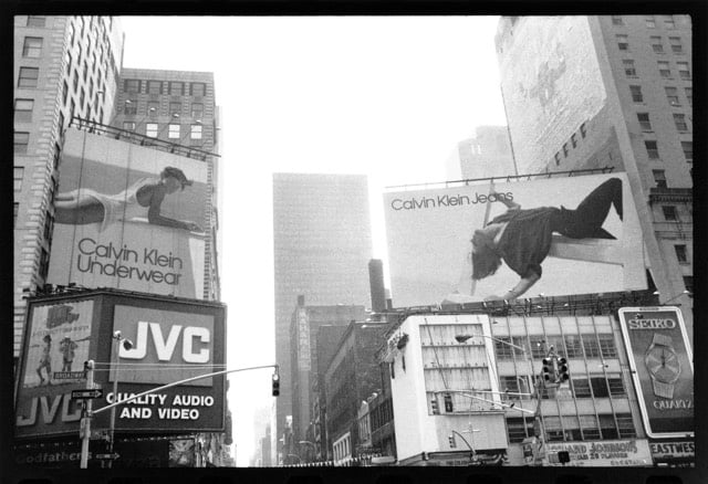 Photograph of Josie Borain on a Calvin Klein billboard in Times Square New York