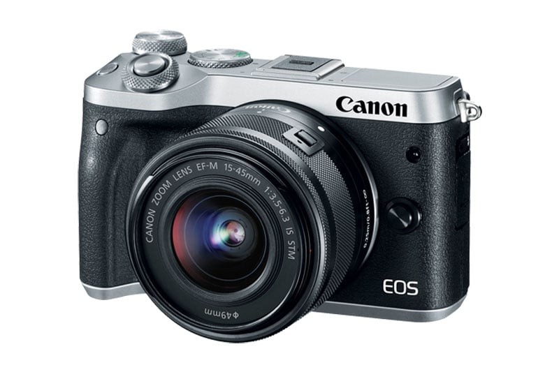 Silver Canon EOS M6 Mirrorless with kit lens