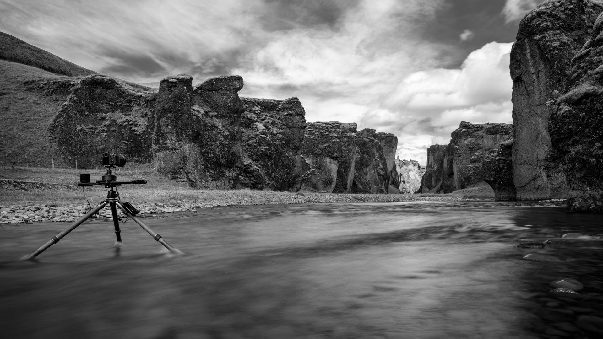 Gitzo tripod in action Gitzo tripod standing in river with camera attached